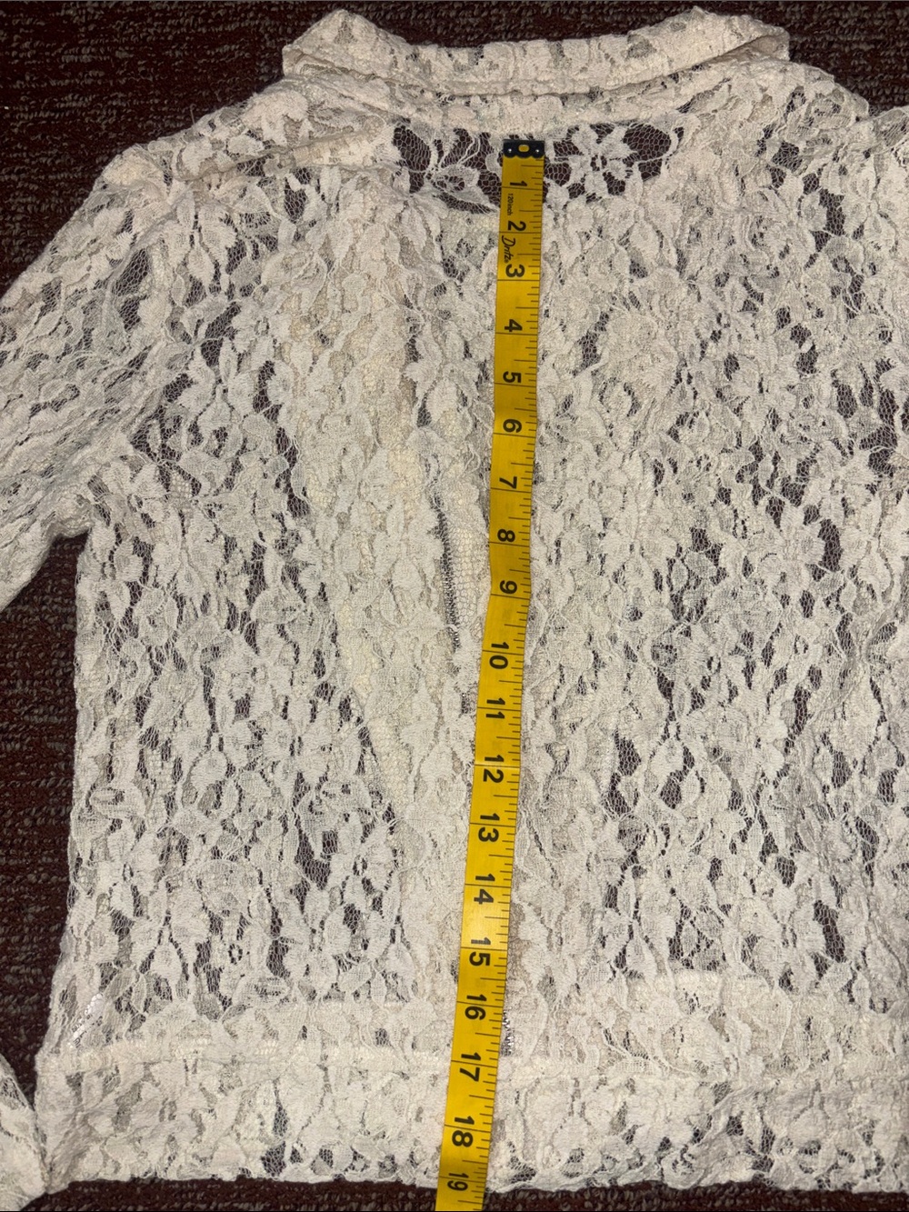 Cream lace moto jacket asymmetrical zipper collared long sleeve dainty jacket L - Picture 10 of 12